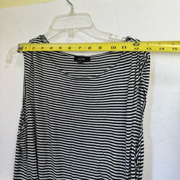 Jacob Vintage Side Zip Slit Ruched Dress Stripe Sheath Drapey Lightweight Crew L - Picture 13 of 15